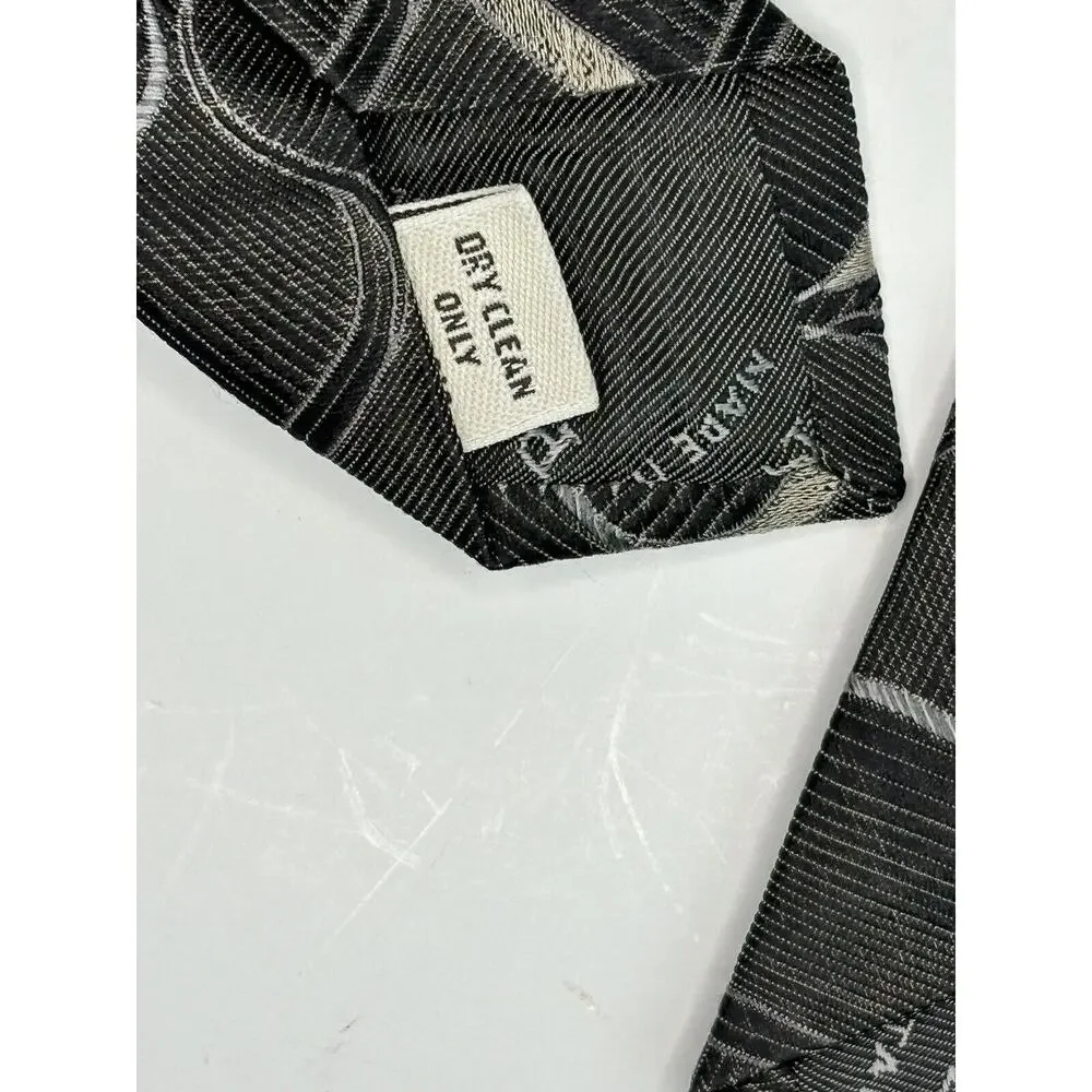 Pronto Uomo Silk Tie Brown Gray White Geometric Waves Men Necktie Italy 57
